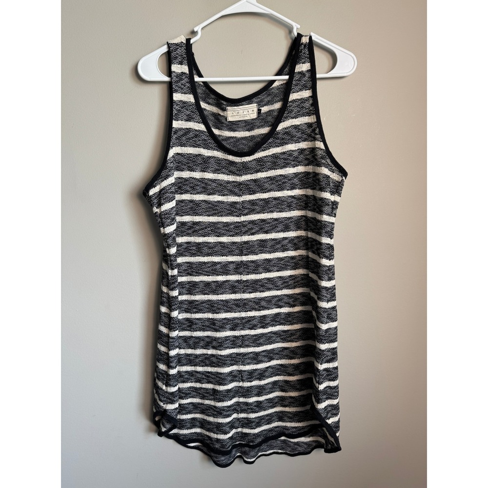 Loden Womens Black Cream Striped Knit Tunic Tank Top Dress L Coastal Nautical